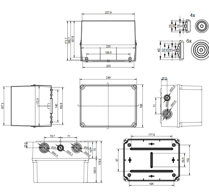 Schéma de coupe et dimensions du boitier GSV231