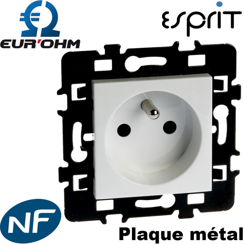 Prise électrique murale 2P+T 16A encastrable blanche - Eurohm Esprit Eur'Ohm