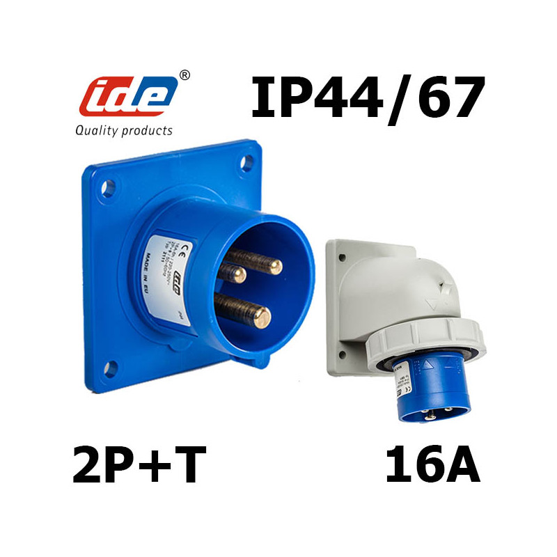 16 Amp Appliance Socket Inlet IP67 étanche 3 broches 2P+E 230 V 16 A bleu extérieur 
