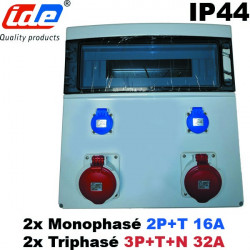 Coffret étanche 2 prises tétrapolaires 32A + 2 prises Mono - 18 modules IDE