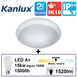 Hublot LED E27 - IK10 en polycarbonate - SANS détecteur - KANLUX Marc DL