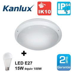 Hublot LED E27 - IK10 en polycarbonate - SANS détecteur - KANLUX Marc DL