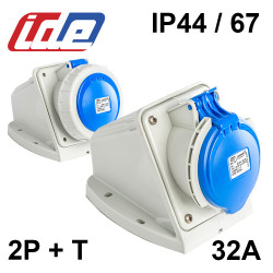 Socle de prise 32A 2P+T en saillie étanche IP44 ou IP67 IDE Socle de prise 32A 2P+T en saillie étanche IP44 ou IP67 IDE