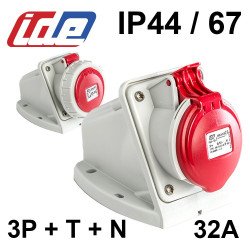 Socle mural prise tétrapolaire 32A IP44-IP67 380V IDE Socle mural prise tétrapolaire 32A IP44-IP67 380V IDE