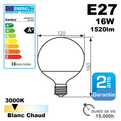Ampoule LED E27 16W 3000K 1520lm 15,000h equ. 100w Kanlux