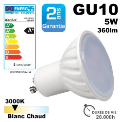 Ampoule LED GU10 5W 380lm 20,000h