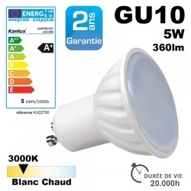 Ampoule Led GU10 4,9 w blanc neutre 400 lumens - Kanlux