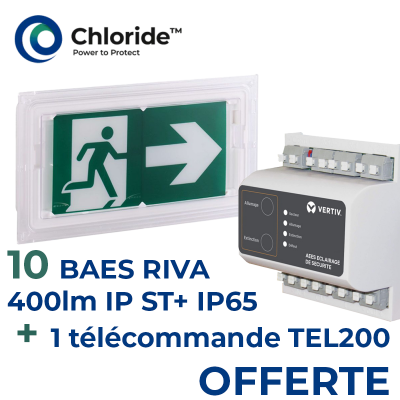 Lot de 10 BAES d'ambiance RIVA 400lm IP ST+ IP 65 plus 1 télécommande TEL200 offerte Chloride