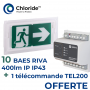 Lot de 10 BAES d'ambiance RIVA 400lm IP ST+ IP 43 plus 1 télécommande TEL200 offerte Chloride