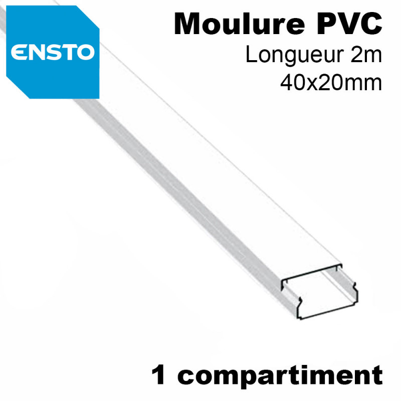 Moulure électrique PVC 40x20mm pour mur ou plafond - Longueur 2 mètres Moulure électrique PVC 40x20mm pour mur ou plafond - Longueur 2 mètres