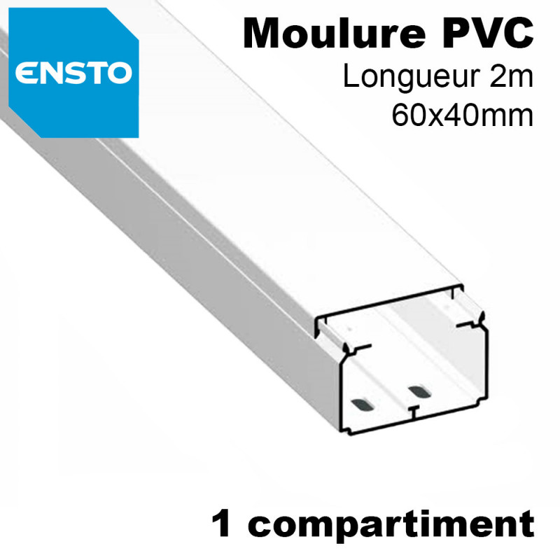 Moulure électrique PVC 60x40mm pour mur ou plafond - Longueur 2 mètres Moulure électrique PVC 60x40mm pour mur ou plafond - Longueur 2 mètres