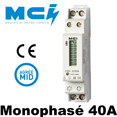 Compteur modulaire MID 40A avec afficheur LCD en KWH M.C.I