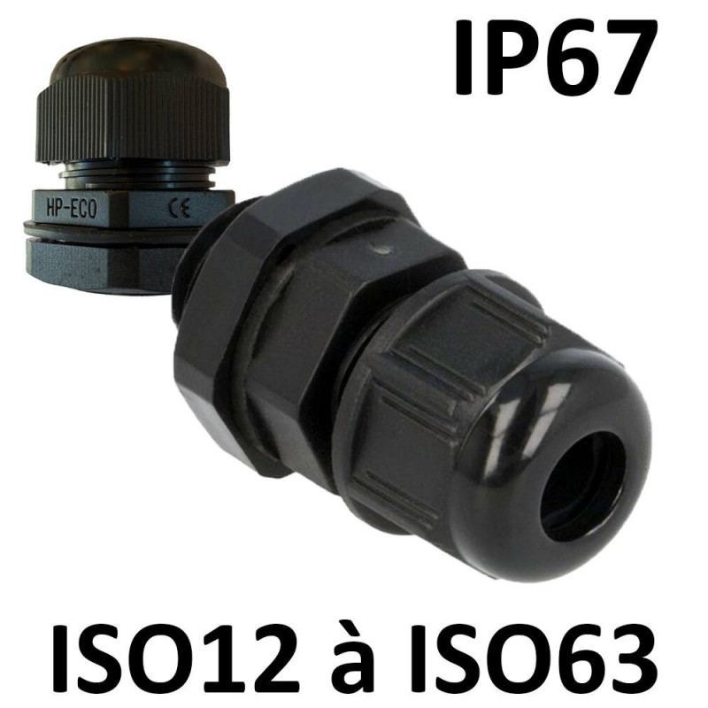 Presse étoupes noir ISO IP67 + contre écrou