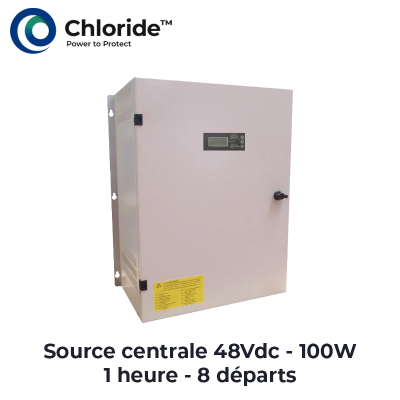 Source centrale 48Vdc - 100W- 1 heure - 8 départs Chloride