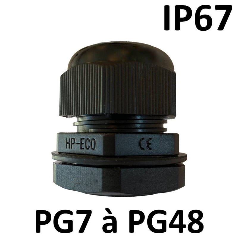 Presse étoupe noir PG IP67 + contre écrou