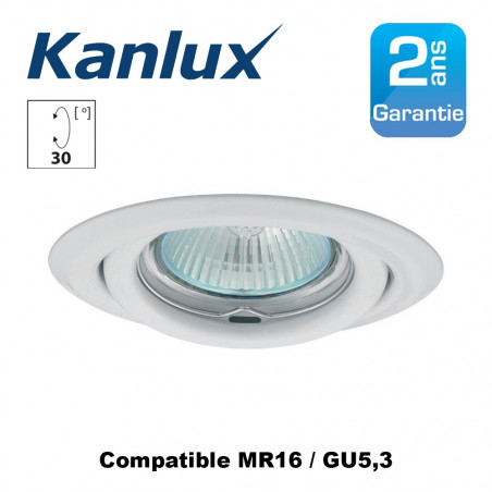 Support spot encastrable orientable 30° rond laqué Blanc 97mm pour spot LED GU5,3 Kanlux