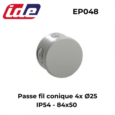 Boîte de dérivation étanche IP65 ou IP54 avec passes fils coniques IDE
