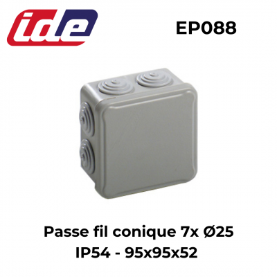 Boîte de dérivation étanche IP65 ou IP54 avec passes fils coniques IDE