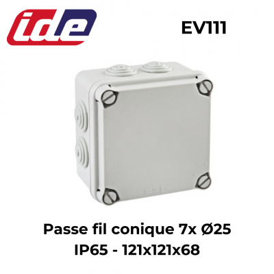 Boîte de dérivation étanche IP65 ou IP54 avec passes fils coniques IDE