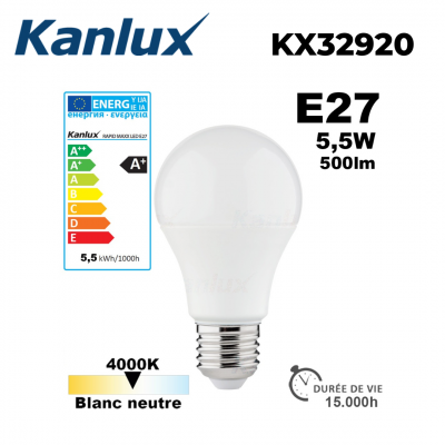 Ampoule LED E27 4,9W à 9.5W - 500 à 1050lm KANLUX