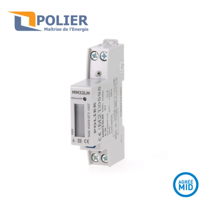 Compteur électrique monophasé 45A - 230V avec écran LCD POLIER