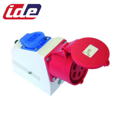 Base combo avec socle de prise Schuko 3P+N+T 16A 380V étanche IP44 IDE