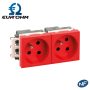 1 à 4 prises de courant 45x45 2P+T clipsables rouges pour goulottes EUR'OHM