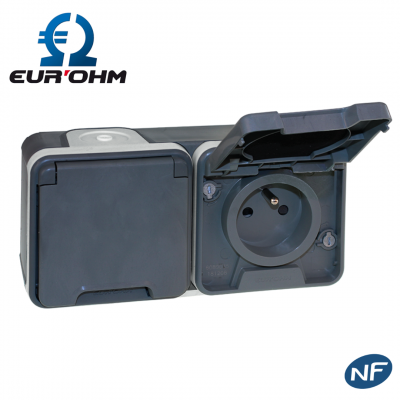 Double prise étanche horizontale 2P+T 16A en saillie IP55 EUR'OHM