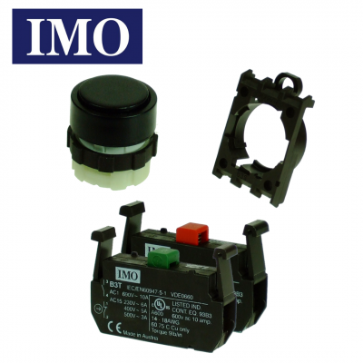 Bouton poussoir noir étanche IP65 complet avec contact 1NO+1NF IMO