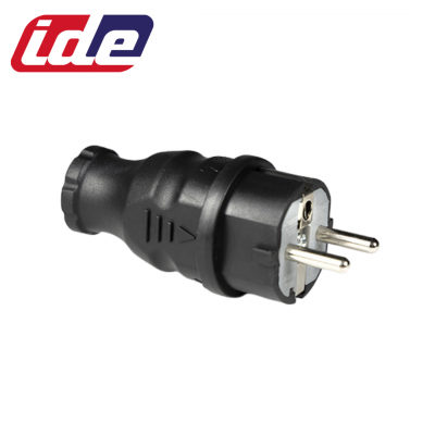 Fiche mâle Schuko en caoutchouc 2P+T 16A étanche IP44 IDE