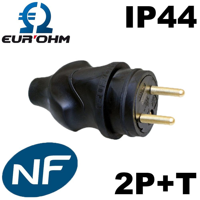 Prise male noire en caoutchouc 2P+T 16A étanche IP44 Eurohm Eur'Ohm Prise male noire en caoutchouc 2P+T 16A étanche IP44 Eurohm Eur'Ohm