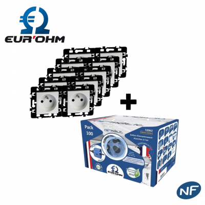 Lot de 10 prises de courant + 100 boîtes encastrables 1 poste EUR'OHM