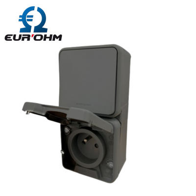 Va-et-vient + prise 2P+T 16A vertical anthracite IP44 OXXO EUR'OHM