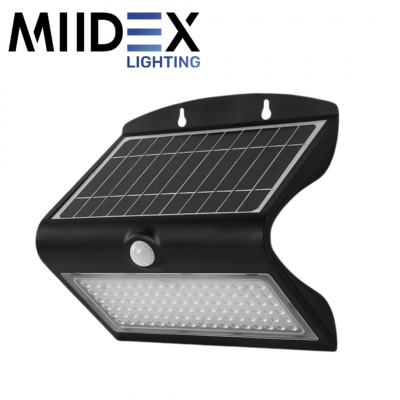Applique murale LED solaire noire 8W avec détecteur IR - 4000K IP65 MIIDEX LIGHTING