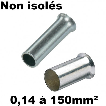 Embouts non isolés pour fils souples 0,14mm² à 150mm²