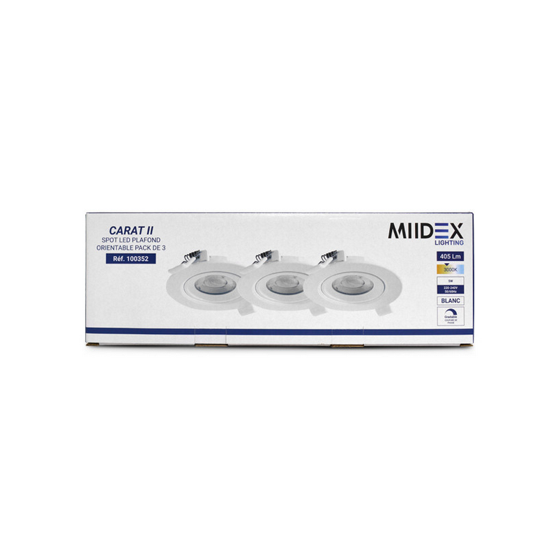Pack de 3 spot LED orientable dimmable 5W 3000K IP20 - 100352 Miidex