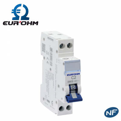 Disjoncteur Phase Neutre - 3kA - Courbe C - 2A EUR'OHM