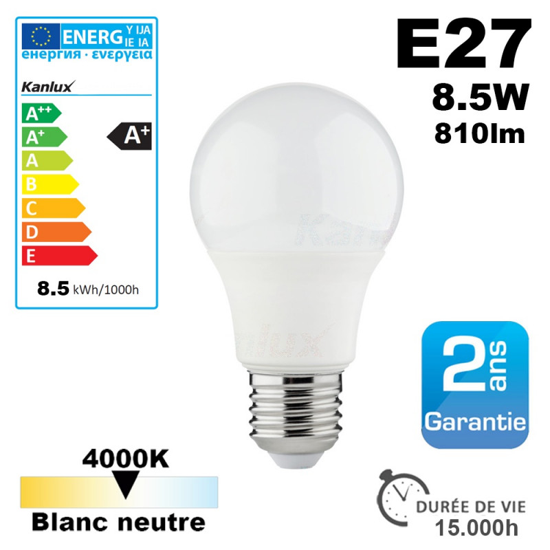 Ampoule LED E27 8,5W 810lm 4000K 15,000h Ampoule LED E27 8,5W 810lm 4000K 15,000h