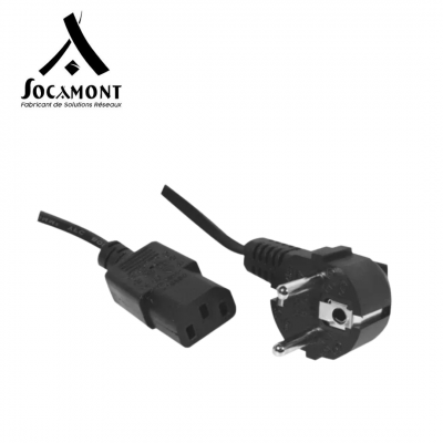 Cordon d’alimentation noir prise mâle schuko CEE 7 vers femelle IEC C13 10A SOCAMONT