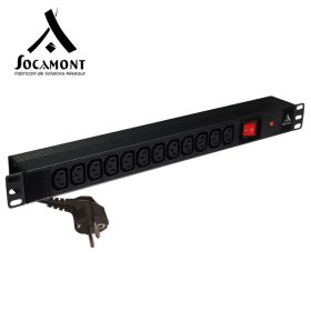 Bandeau PDU 19 pouces 1U 12 prises C13 avec interrupteur lumineux et disjoncteur 16A SOCAMONT