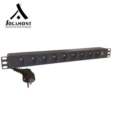 Bandeau PDU 19 pouces 1U 9 prises françaises avec voyant lumineux SOCAMONT