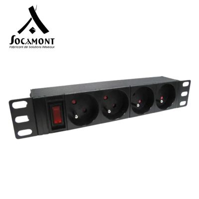 Bandeau PDU 10 pouces 1U 4 prises françaises avec interrupteur lumineux SOCAMONT