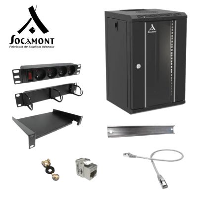 Kit complet de baie de brassage 10'' - coffret 9U et accessoires dont rail DIN SOCAMONT