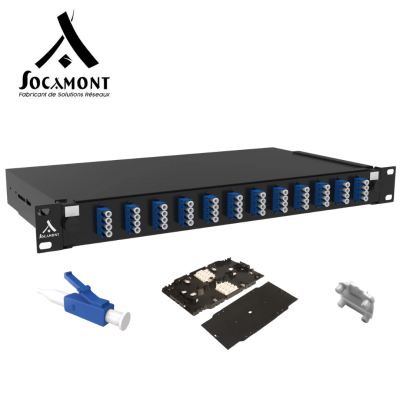 Tiroir optique 19 pouces bleu monomode - 12 connecteurs LC quad avec pack accessoires SOCAMONT