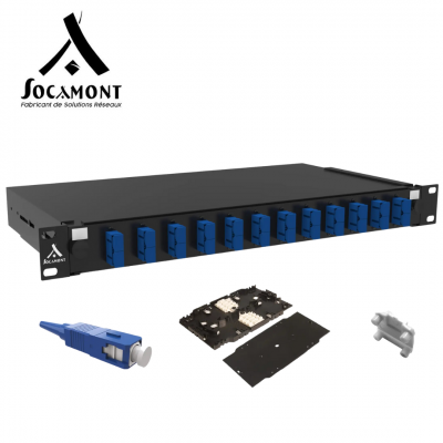 Tiroir optique 19 pouces bleu monomode - 12 connecteurs SC duplex avec pack accessoires SOCAMONT