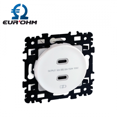 Prise murale double chargeur USB-C blanc SQUARE EUR'OHM
