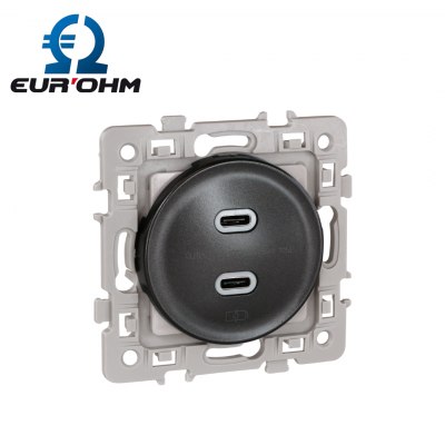 Prise murale double chargeur USB-C anthracite SQUARE EUR'OHM