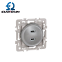 Prise murale double chargeur USB-C silver SQUARE EUR'OHM