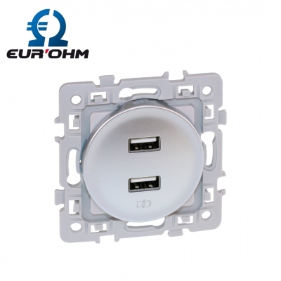 Prise murale femelle double chargeur USB silver SQUARE EUR'OHM