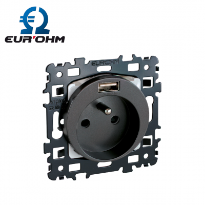 Prise de courant 2P+T combinée avec un port USB anthracite SQUARE EUR'OHM